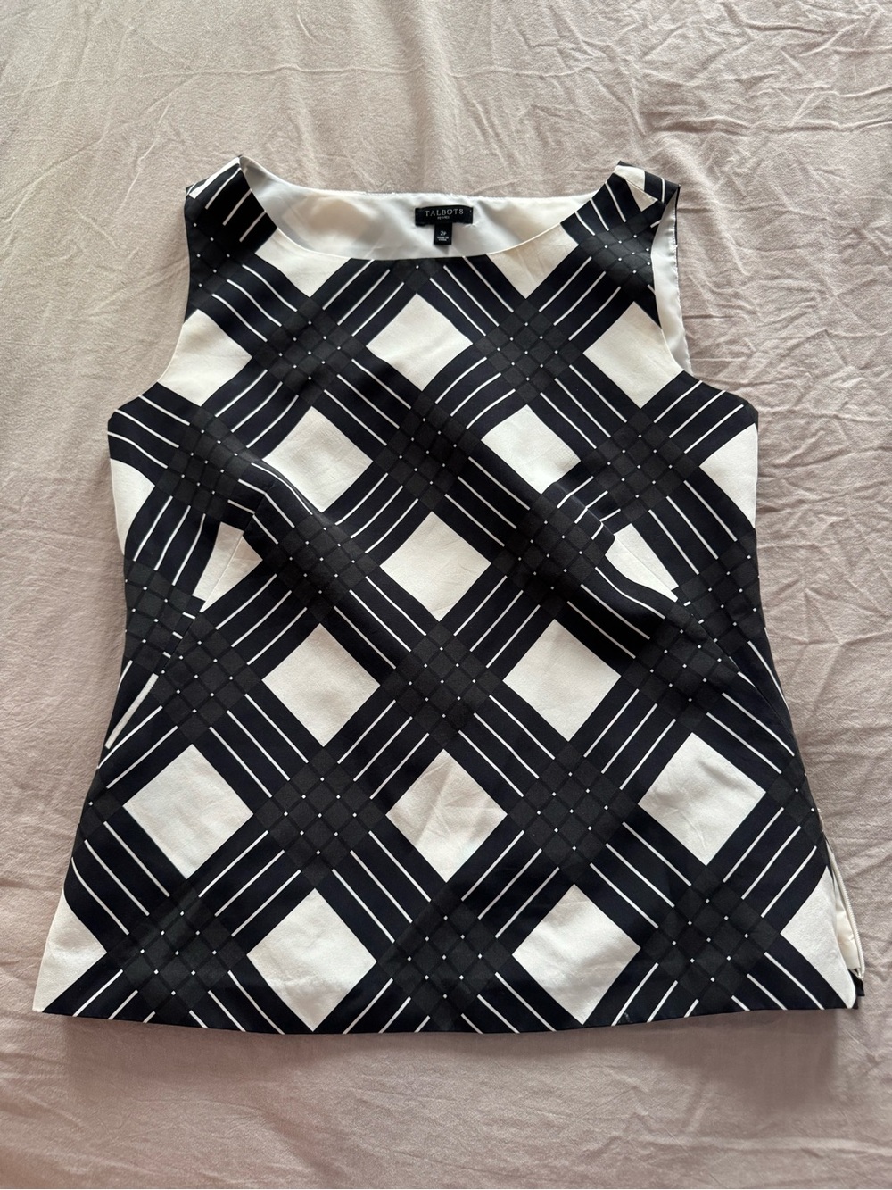 Talbots Black & White Sleeveless Plaid Shell